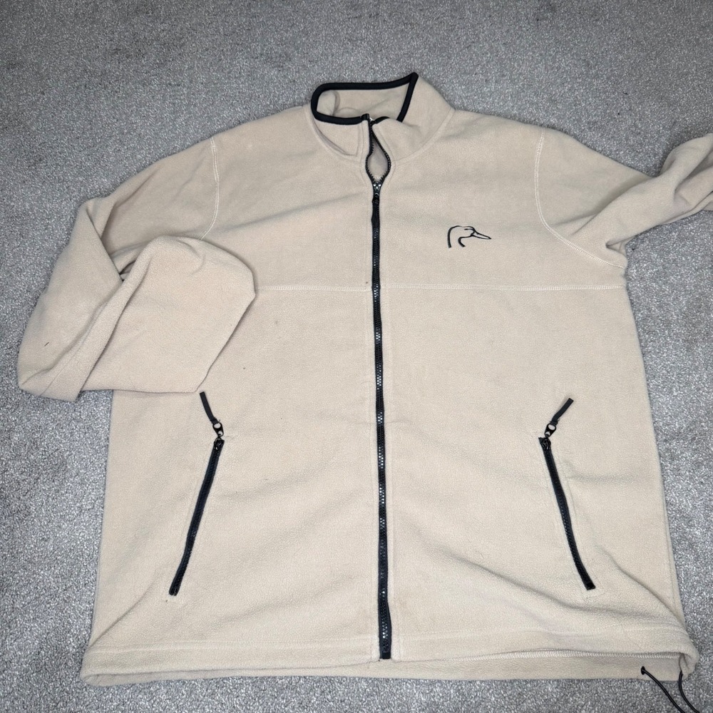 Ducks Unlimited Canada Fleece Jacket Full Zip Beige Black Trim Mens‎ XL